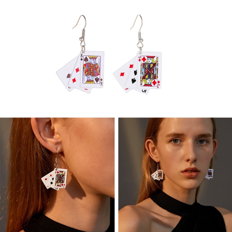 Ladies Creative Playing Card Earrings