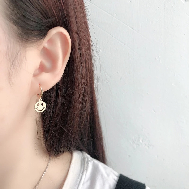 Ladies Fashionable Hoop Smiley Face Earrings
