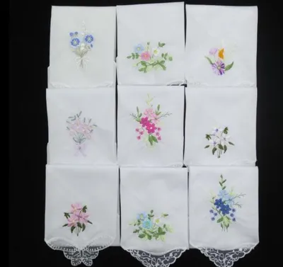 Ladies Handkerchiefs Embroidered Flower (3Pcs) Ladies Handkerchiefs Embroidered Flower (3Pcs)