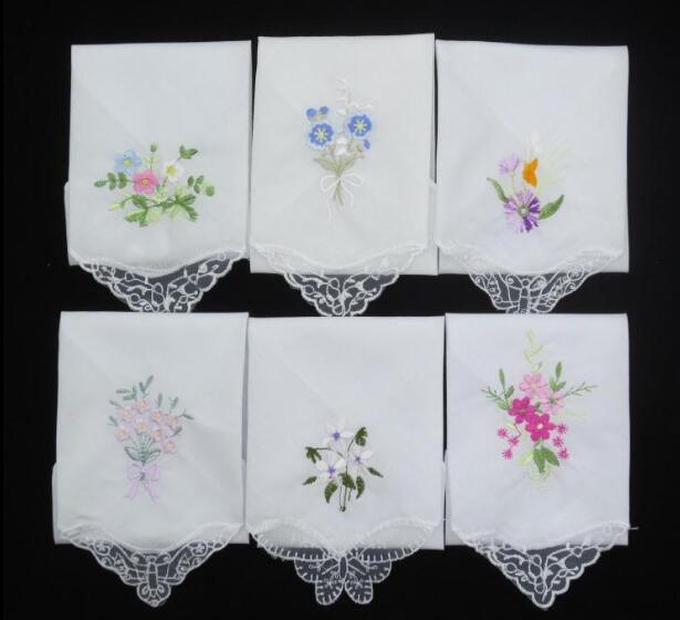 Ladies Handkerchiefs Embroidered Flower (3Pcs) Ladies Handkerchiefs Embroidered Flower (3Pcs)