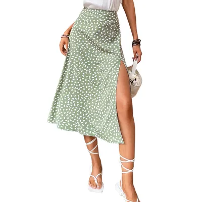 Ladies High Waist Boho Split Thigh Skirt