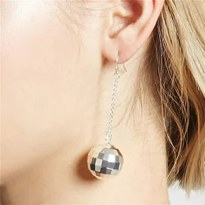 Ladies Long Dangle Disco Ball Earrings