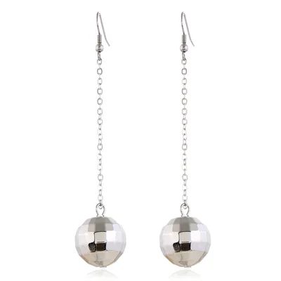 Ladies Long Dangle Disco Ball Earrings