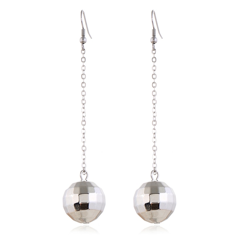 Ladies Long Dangle Disco Ball Earrings