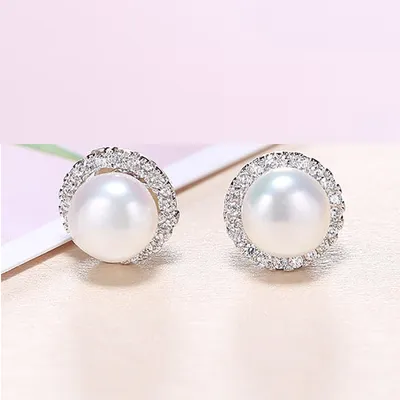 Ladies Pearl Earrings Silver Jewelry Ladies Pearl Earrings Silver Jewelry