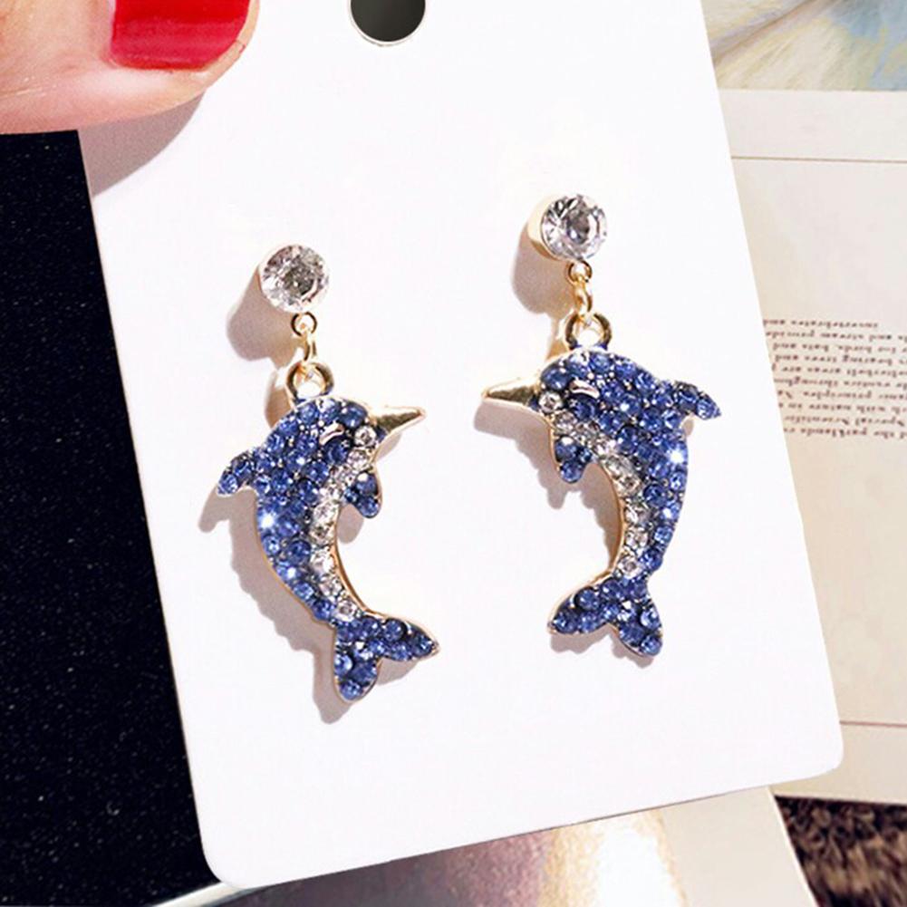Ladies Rhinestone Dolphin Earrings