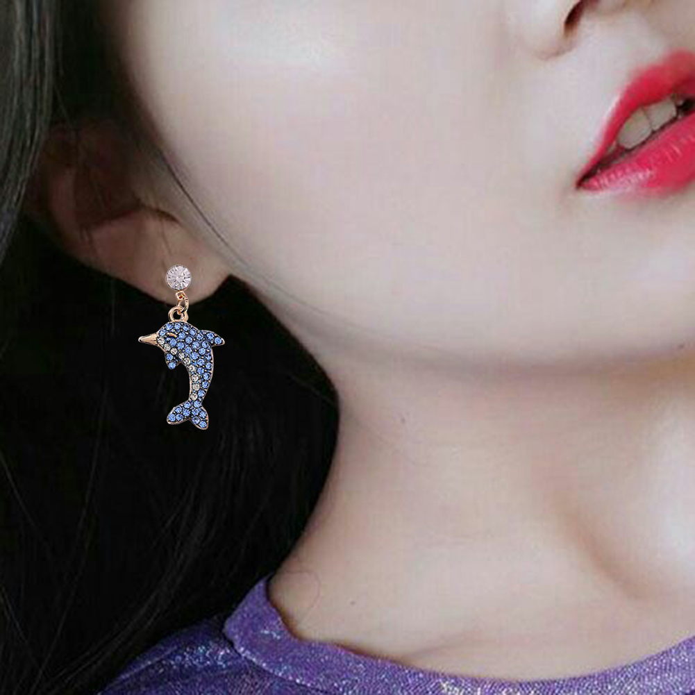 Ladies Rhinestone Dolphin Earrings