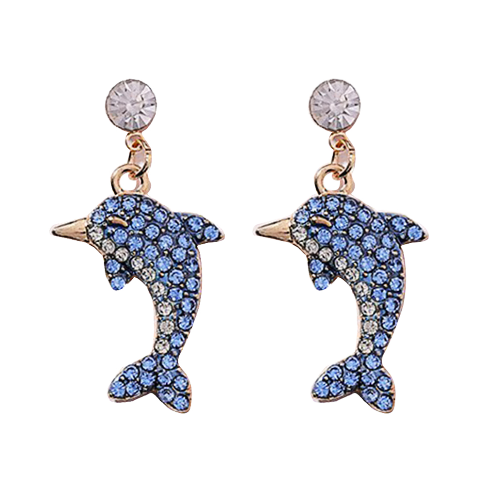 Ladies Rhinestone Dolphin Earrings