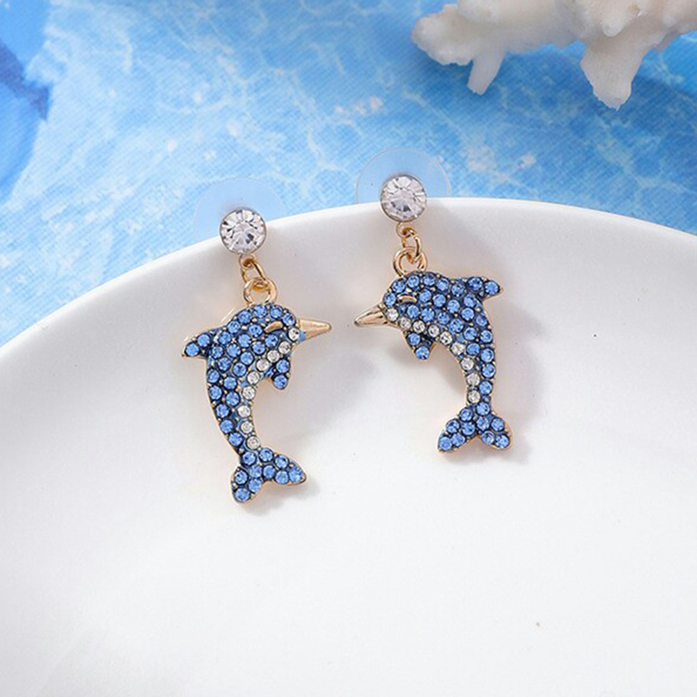 Ladies Rhinestone Dolphin Earrings