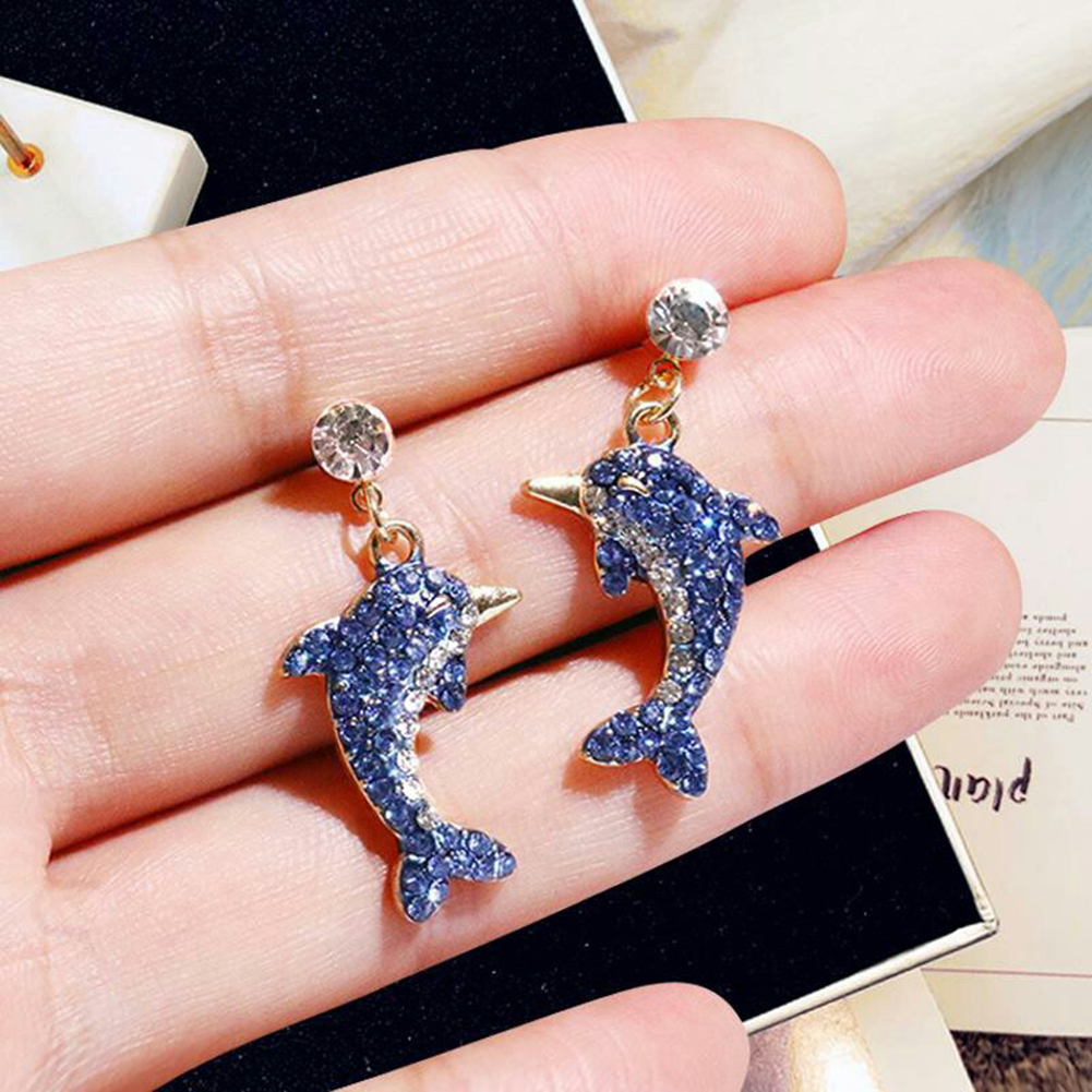 Ladies Rhinestone Dolphin Earrings