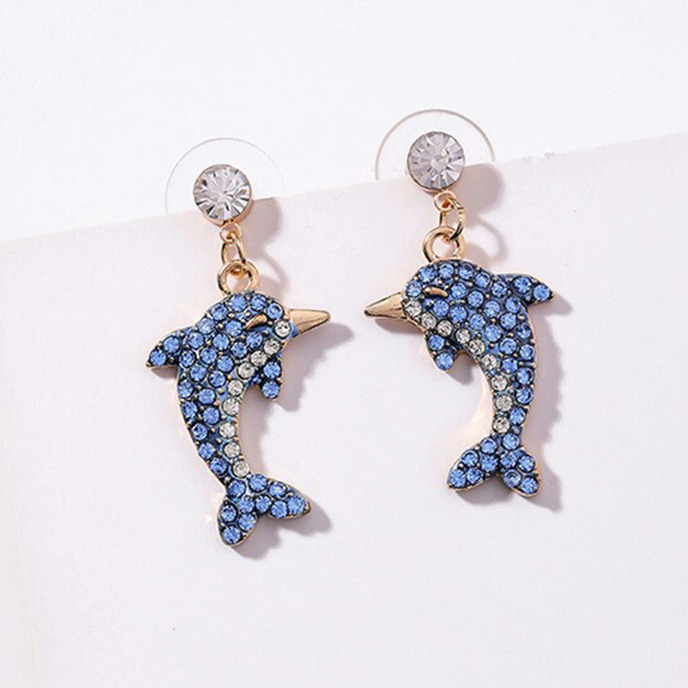 Ladies Rhinestone Dolphin Earrings