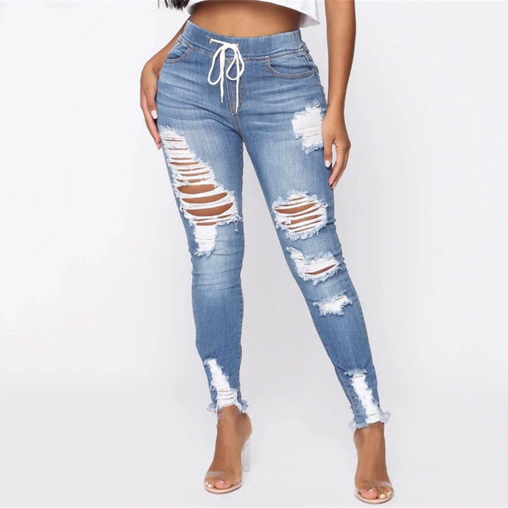 Ladies Ripped Jeans Skinny Pants
