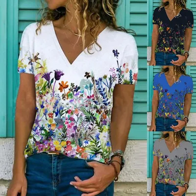 Ladies Short Sleeve V Neck Floral Top Ladies Short Sleeve V Neck Floral Top
