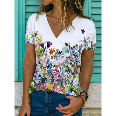 Ladies Short Sleeve V Neck Floral Top Ladies Short Sleeve V Neck Floral Top