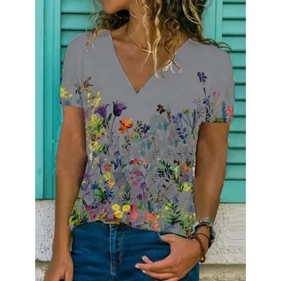 Ladies Short Sleeve V Neck Floral Top Ladies Short Sleeve V Neck Floral Top