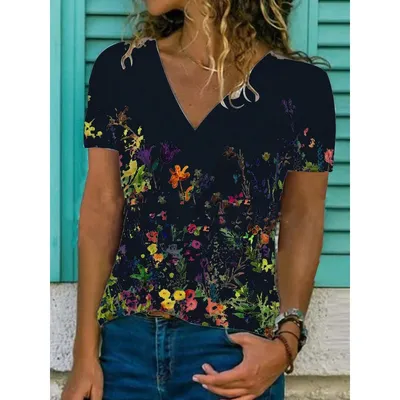 Ladies Short Sleeve V Neck Floral Top Ladies Short Sleeve V Neck Floral Top