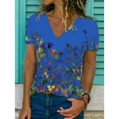 Ladies Short Sleeve V Neck Floral Top Ladies Short Sleeve V Neck Floral Top