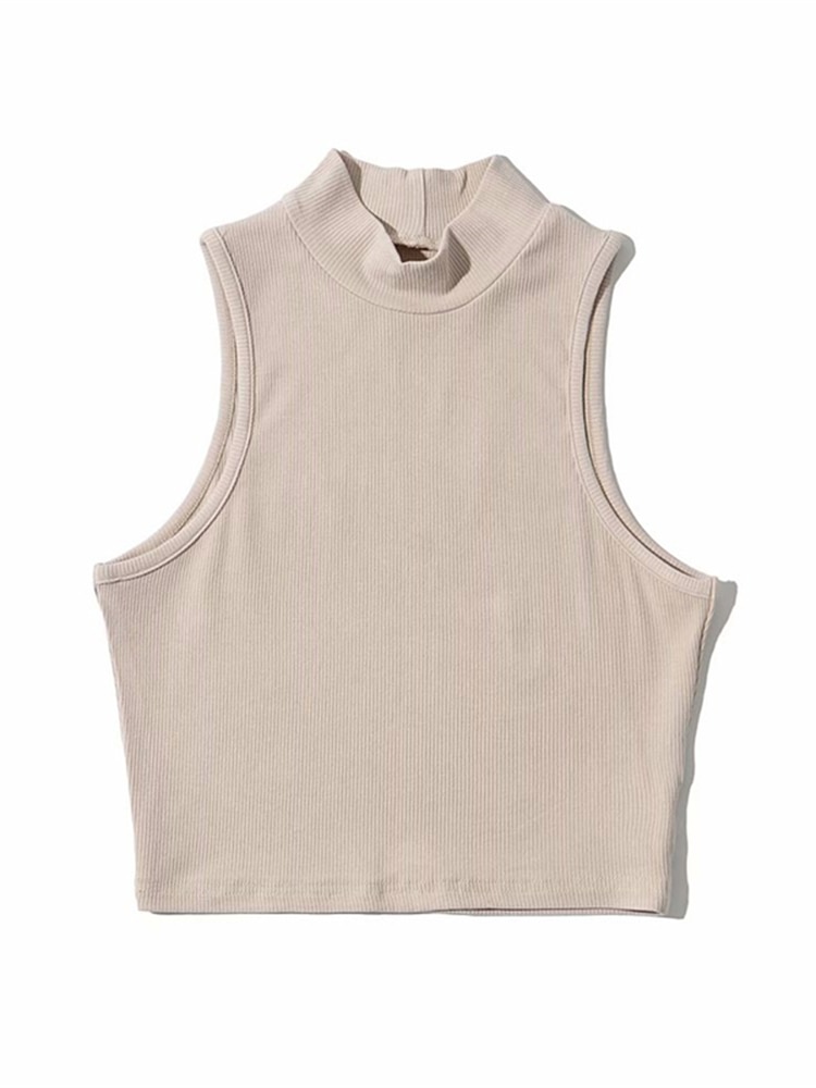 Ladies Sleeveless Turtleneck Crop Top