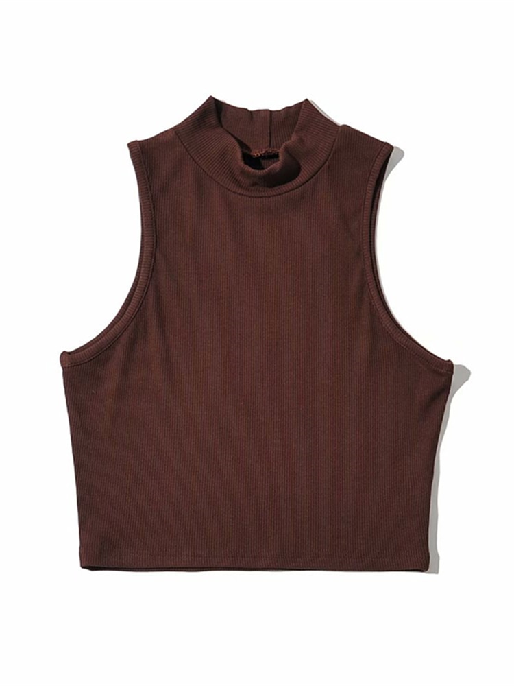 Ladies Sleeveless Turtleneck Crop Top