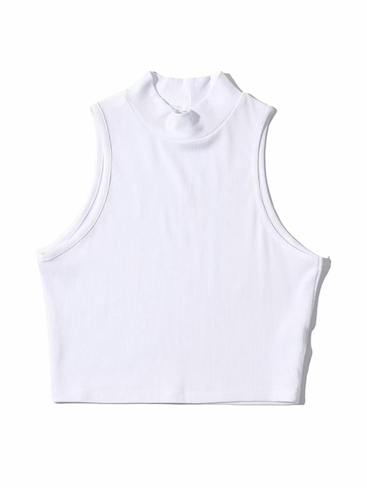 Ladies Sleeveless Turtleneck Crop Top