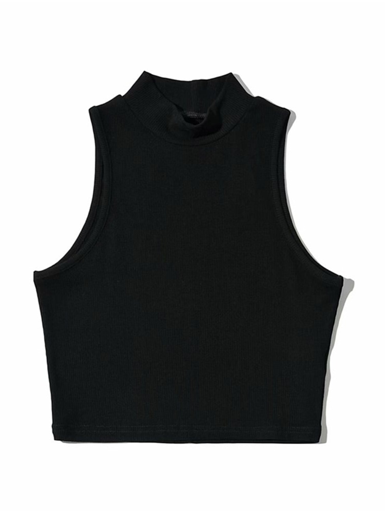 Ladies Sleeveless Turtleneck Crop Top