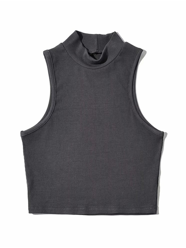 Ladies Sleeveless Turtleneck Crop Top