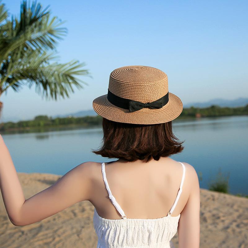 Ladies Straw Hat Flat Brim Headwear