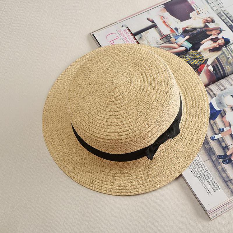 Ladies Straw Hat Flat Brim Headwear