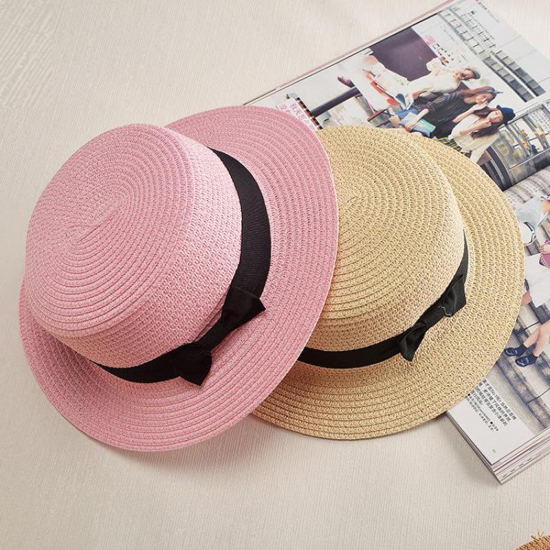 Ladies Straw Hat Flat Brim Headwear