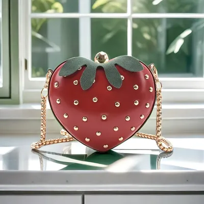 Ladies Summer Fashion Cute Strawberry Crossbody Bag Rivet Snake Bone Chain Bag