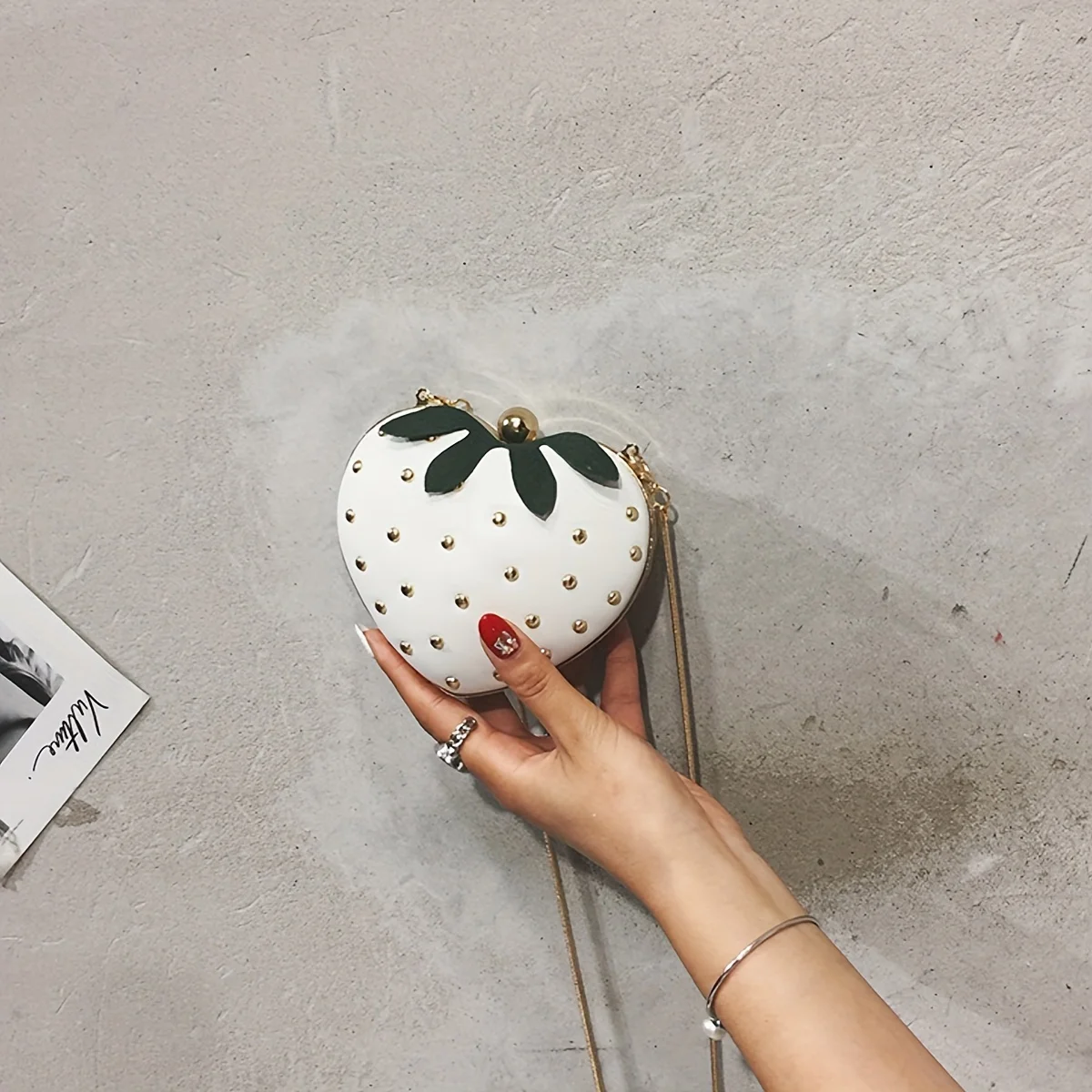 Ladies Summer Fashion Cute Strawberry Crossbody Bag Rivet Snake Bone Chain Bag