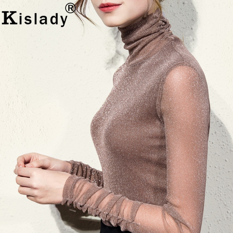 Ladies Turtle Neck Top with Transparent Long Sleeve Ladies Turtle Neck Top with Transparent Long Sleeve