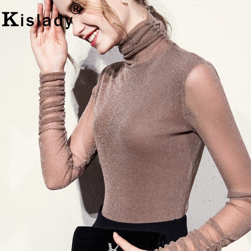 Ladies Turtle Neck Top with Transparent Long Sleeve Ladies Turtle Neck Top with Transparent Long Sleeve