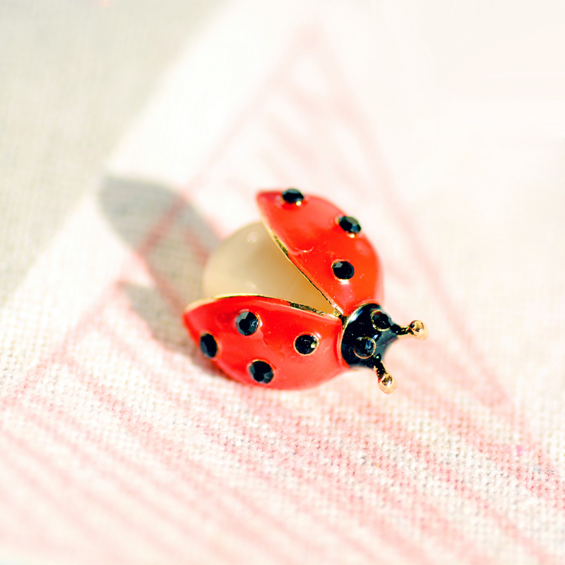 Ladybug Brooch with Rhinestones and Opal