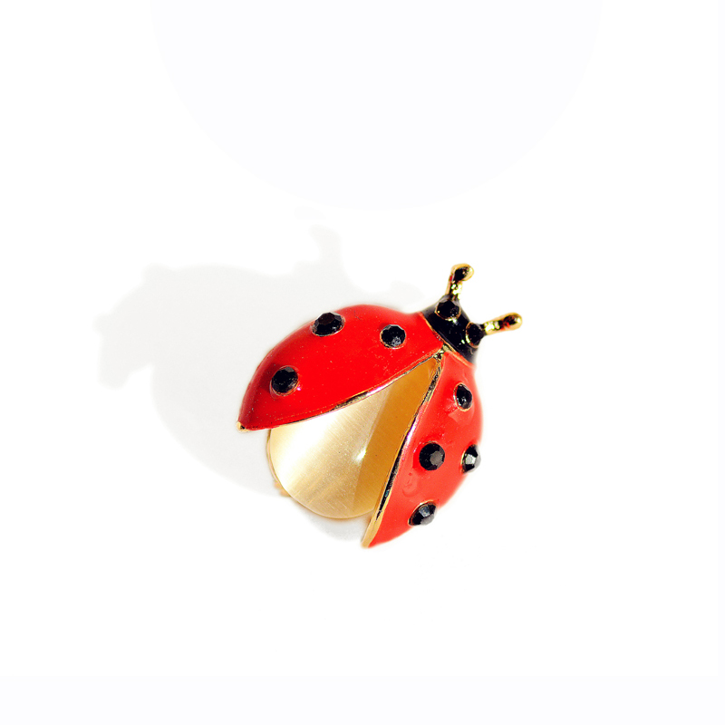Ladybug Brooch with Rhinestones and Opal