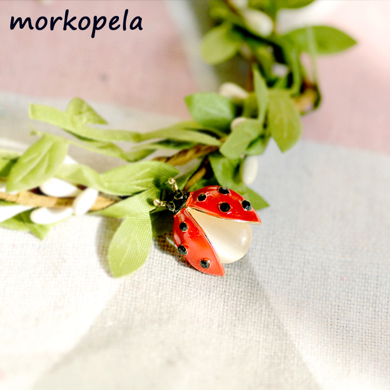 Ladybug Brooch with Rhinestones and Opal