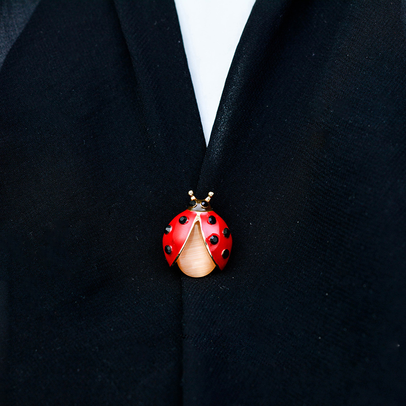 Ladybug Brooch with Rhinestones and Opal