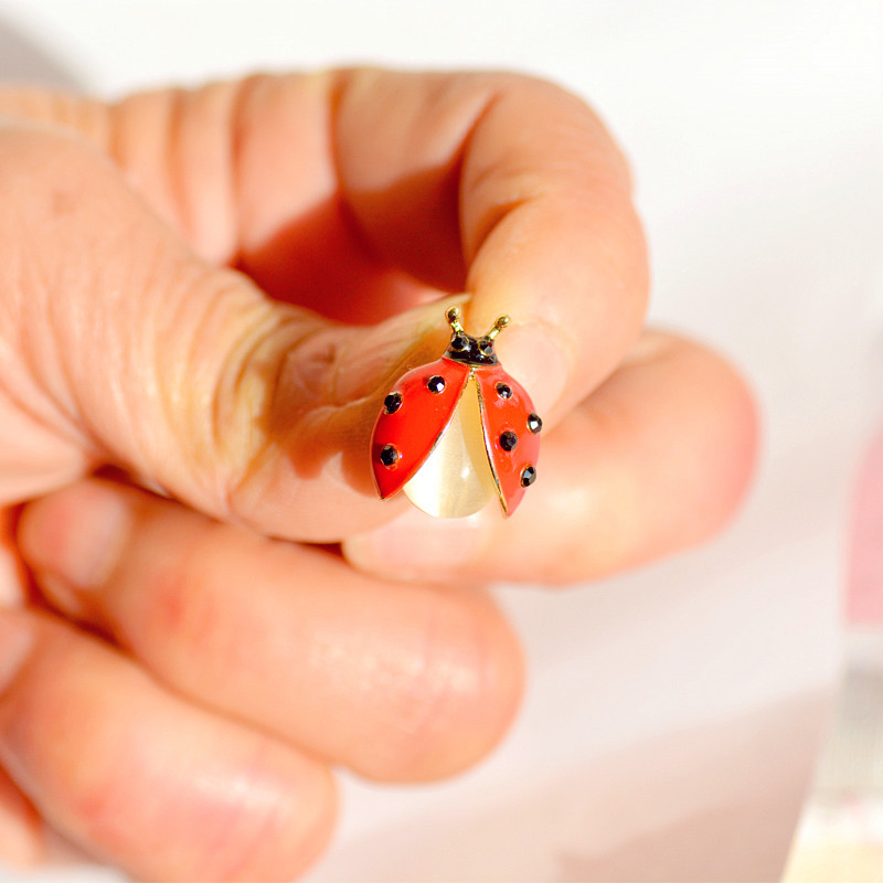 Ladybug Brooch with Rhinestones and Opal