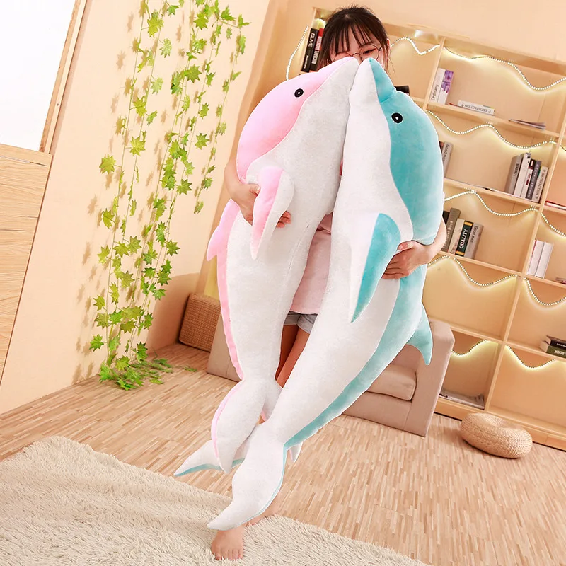 Large 100cm Plush Dolphin Toys Stuffed Sea Animal Cute Girls Dolls Baby Sleeping Pillow Christmas Birthday Halloween