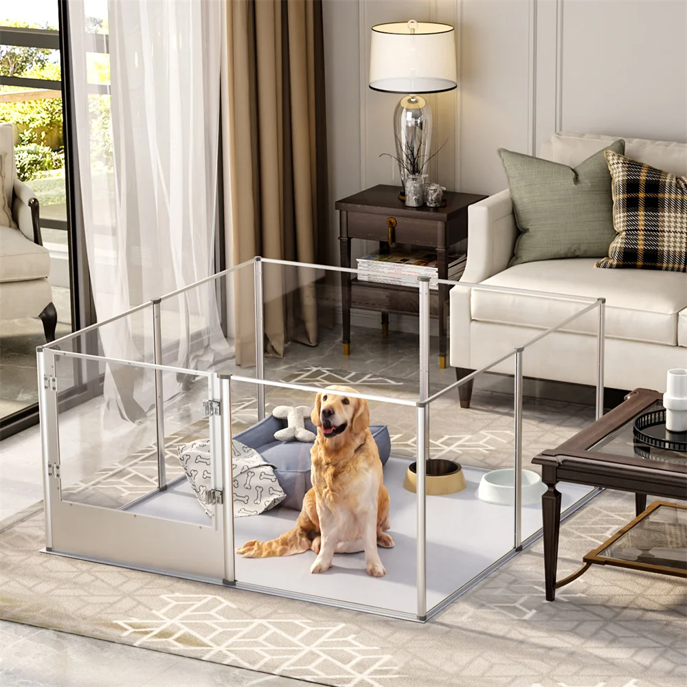 Large Acrylic Dog Playpen Cage Whelping Pen Box Indoor Enclosure Pet Clear Fence Puppy Playpen with Waterproof