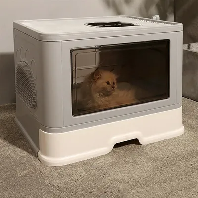 Large Hooded Cat Litter Box Tray Drawer Type Pet Kitty Toilet Top Entry Anti-Splashing Enclosed Potty with Hair