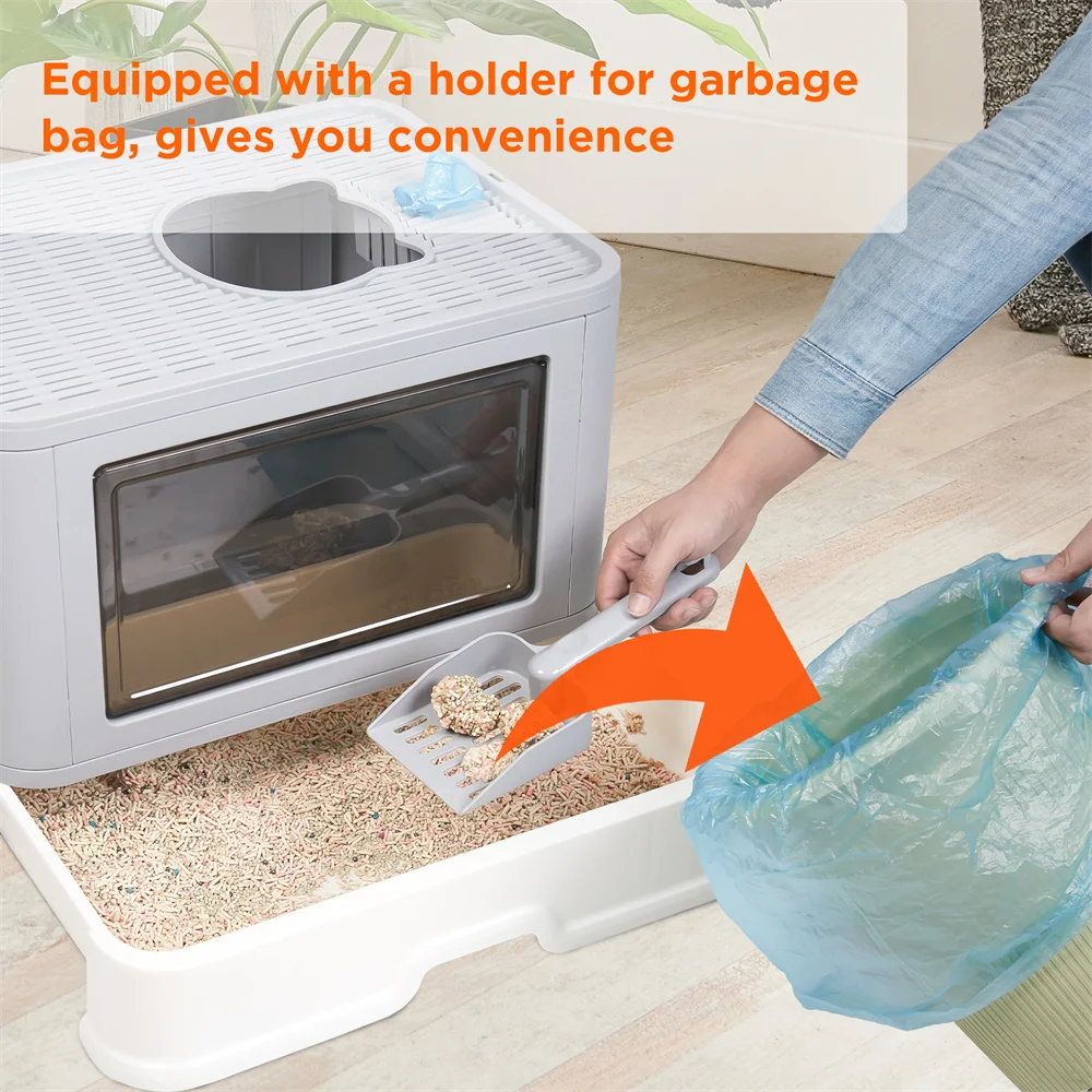 Large Hooded Cat Litter Box Tray Drawer Type Pet Kitty Toilet Top Entry Anti-Splashing Enclosed Potty with Hair