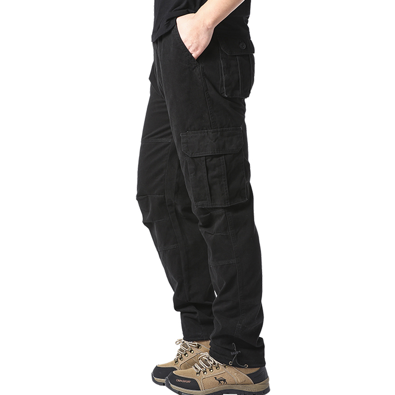 Large Pocket Loose Overalls Men's Outdoor Sports Jogging Military Tactical Pants Elastic Waist Pure Cotton Casual Work