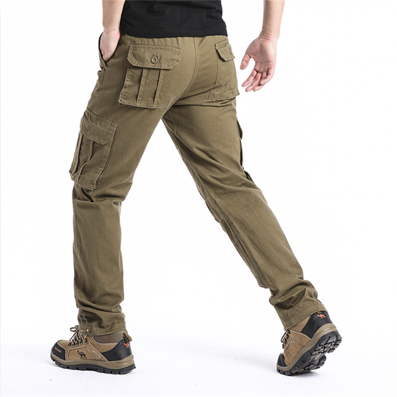 Large Pocket Loose Overalls Men's Outdoor Sports Jogging Military Tactical Pants Elastic Waist Pure Cotton Casual Work