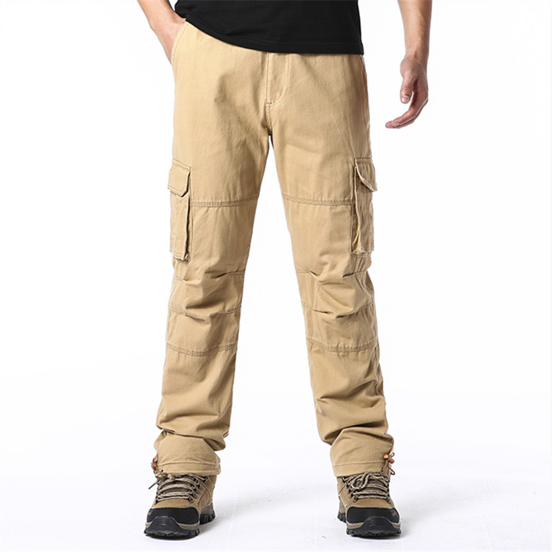 Large Pocket Loose Overalls Men's Outdoor Sports Jogging Military Tactical Pants Elastic Waist Pure Cotton Casual Work