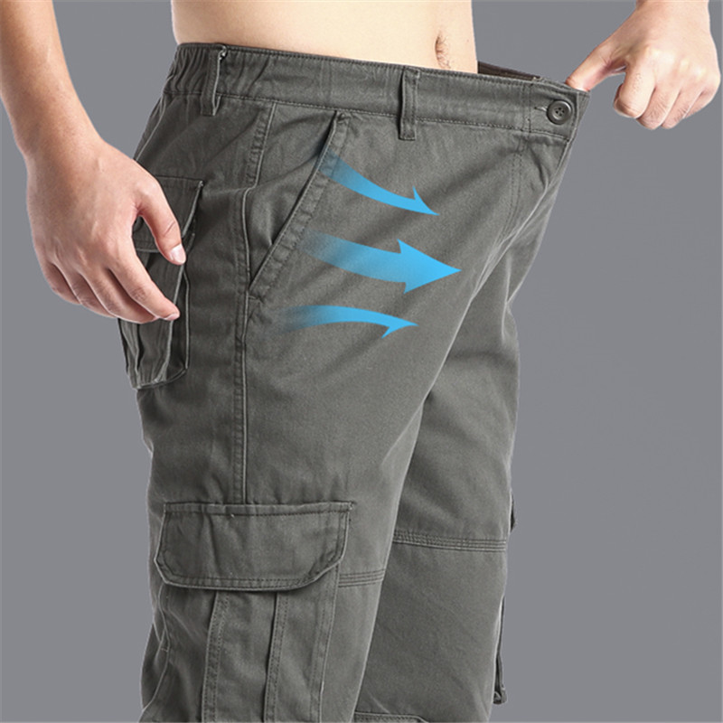 Large Pocket Loose Overalls Men's Outdoor Sports Jogging Military Tactical Pants Elastic Waist Pure Cotton Casual Work