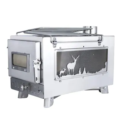Large Portable Fire Wood Stove with Window Pipe, Tent Heater, Cot Camping, Ice-fishing Cooking, Outdoor BBQ