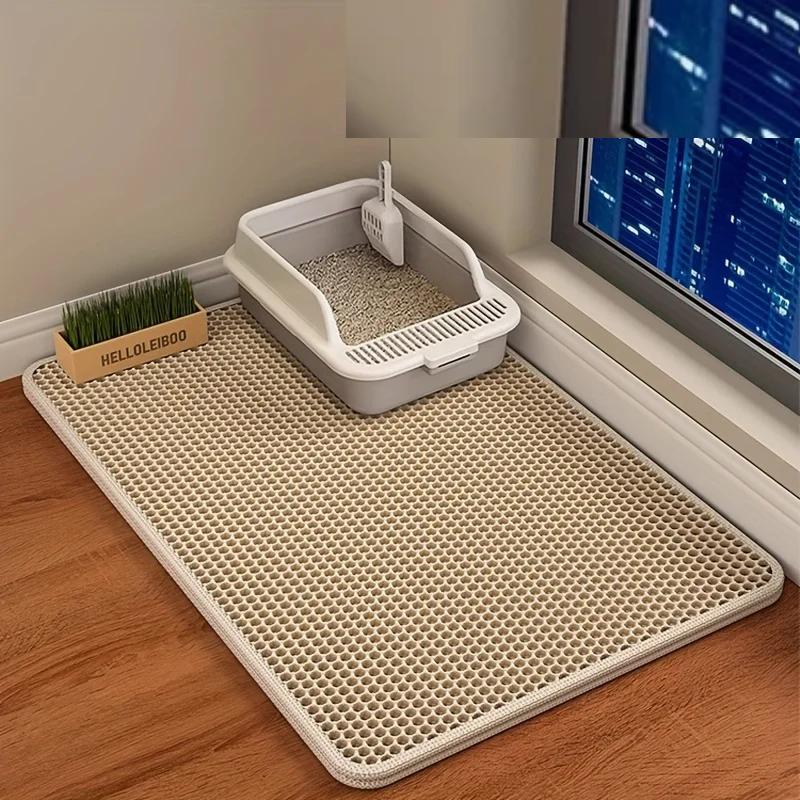 Large Size Cat Litter Mat-Advanced Honeycomb Double Layer Design,Urine Waterproof,Easy Cleaning,Scatter Control,Stay