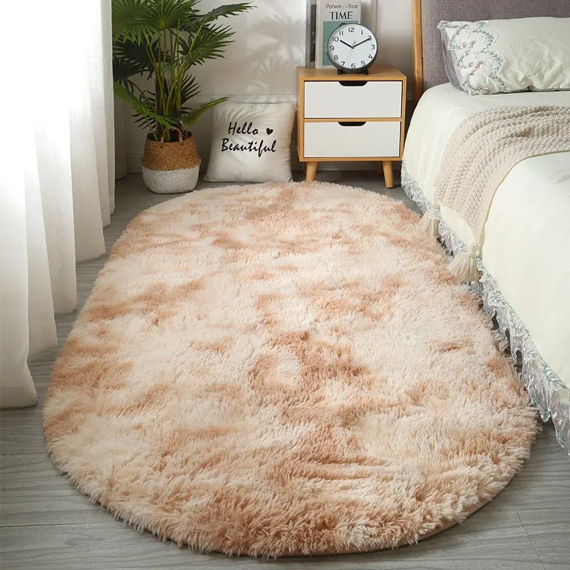 Large Size Oval Plush Rug Fluffy Home Decor Bedside Thick Tie Dye Rug Living Room Bedroom Rug