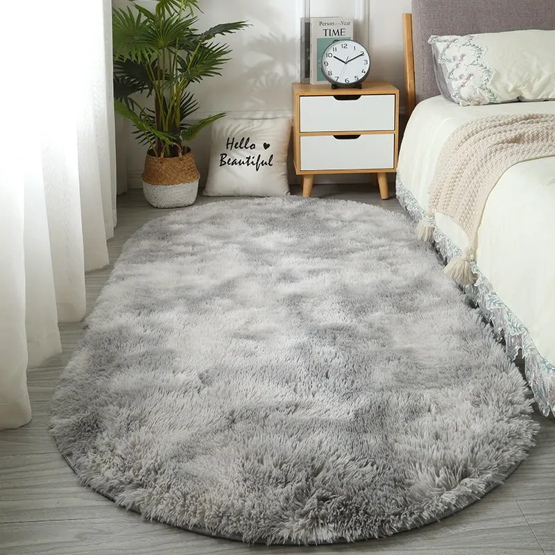 Large Size Oval Plush Rug Fluffy Home Decor Bedside Thick Tie Dye Rug Living Room Bedroom Rug